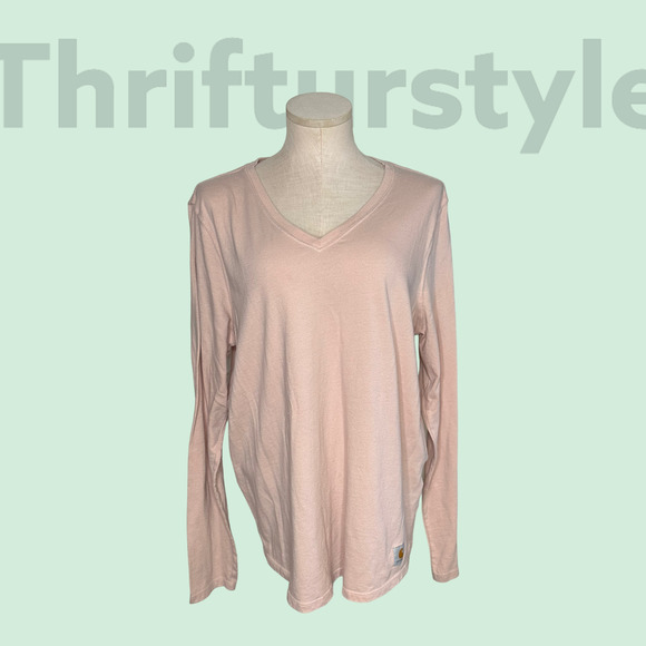 Carhartt Tops - Carhartt‎ V Neck Long Sleeve Work T Shirt Womens Top Pink Casual